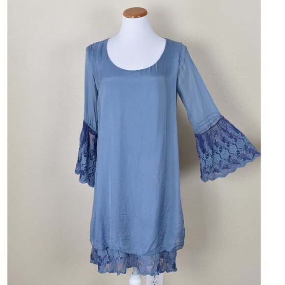 Pura Seta Bell Sleeve Layered Dress S - Picture 1 of 9